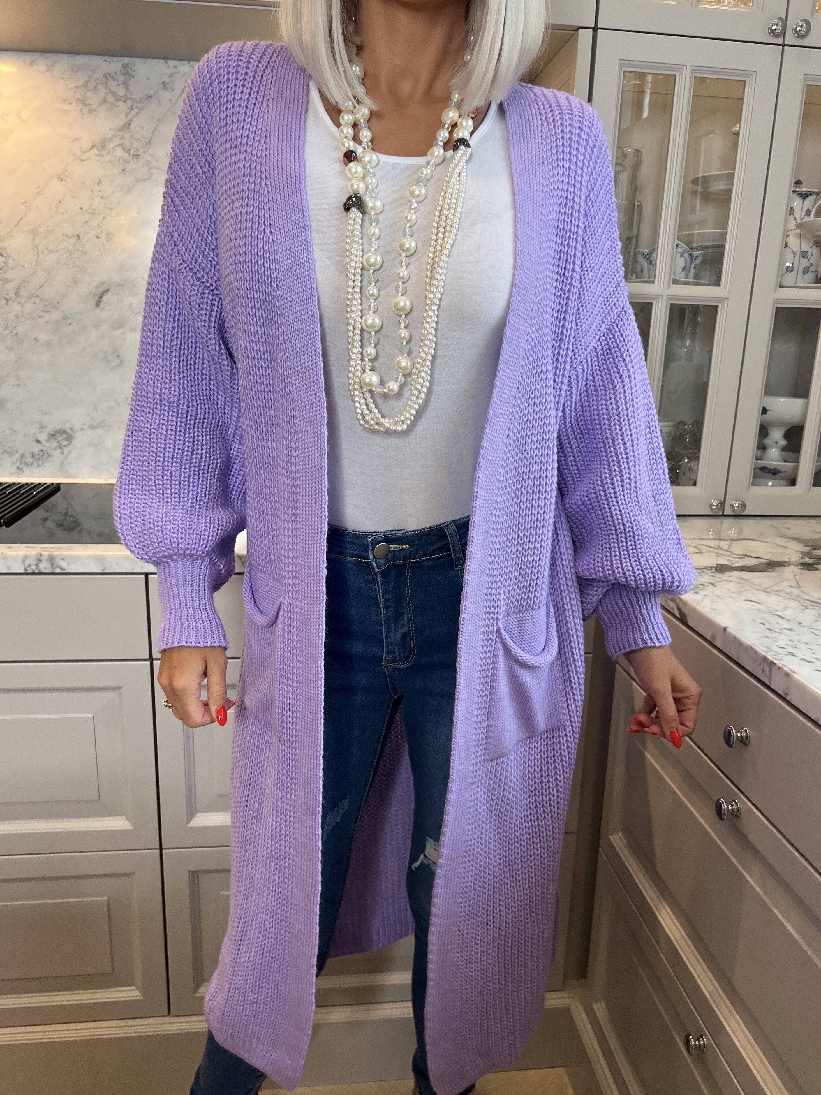 Sally - Strik cardigan med ballonærmer